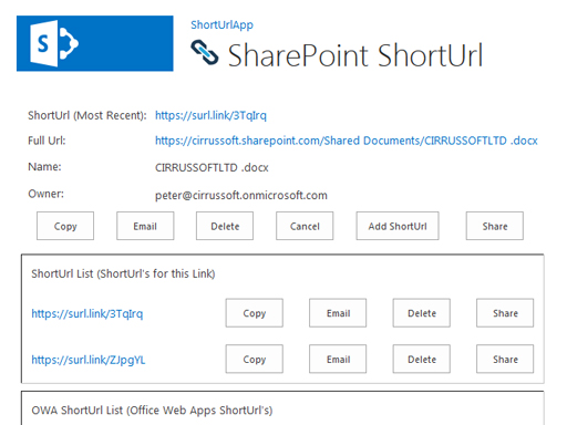 SharePoint ShortUrl App