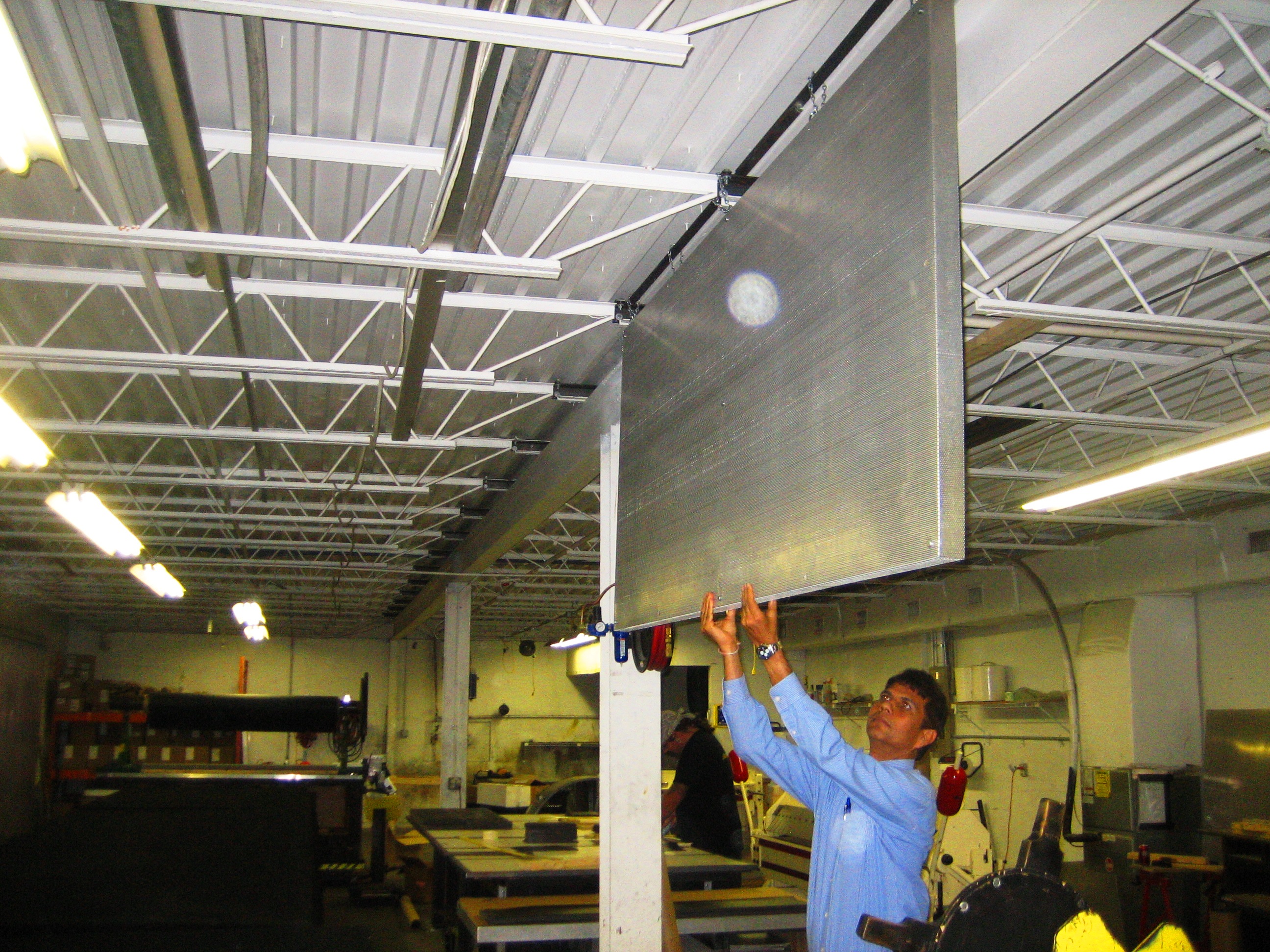 Quiet-Cloud Industrial Sound Absorption Panels can be hung by a chain or cable vertically or horizontally