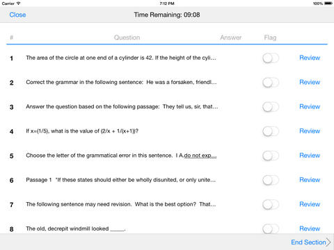 Screenshots from iPad app, SAT Simulator