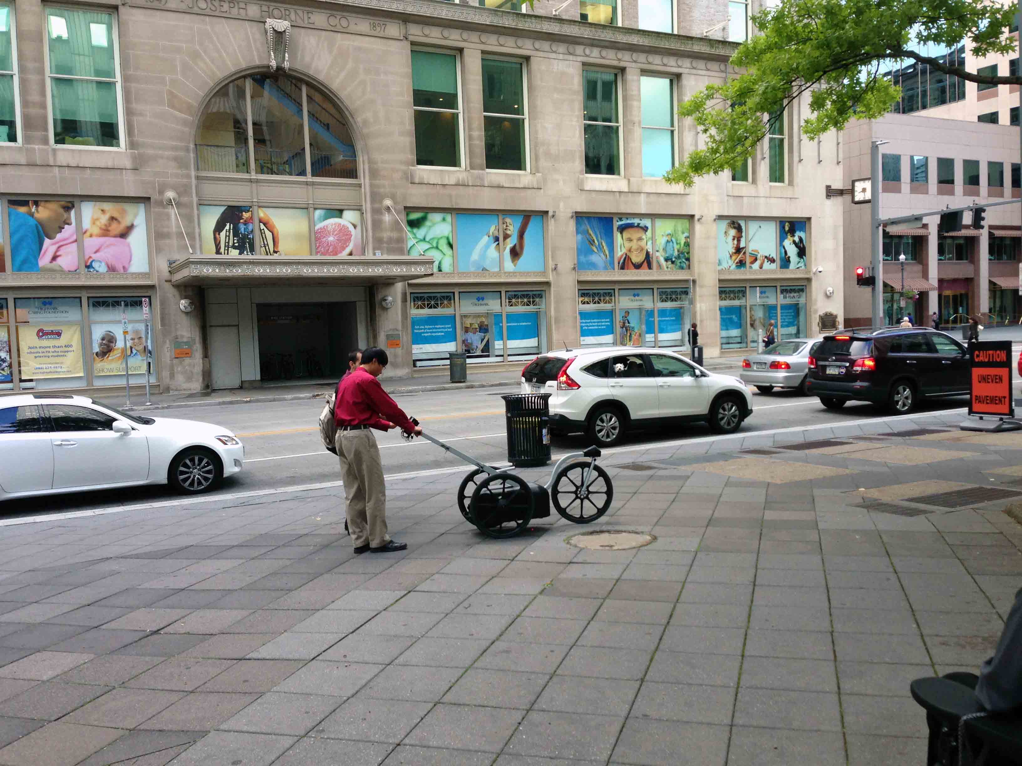 The PathMeT device measures sidewalk roughness and such measurements are related to wheelchair user comfort.