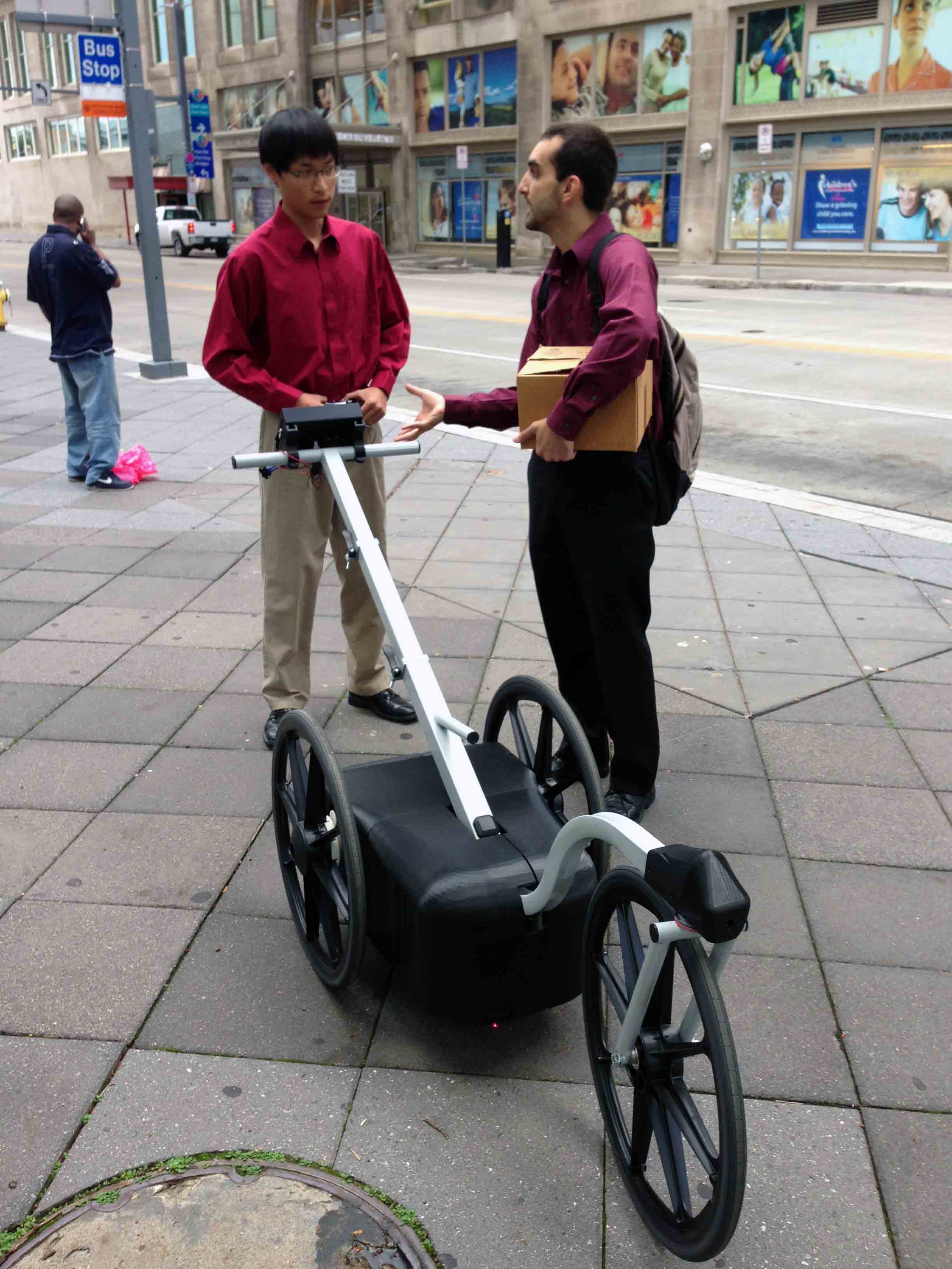 The PathMeT device measures sidewalk roughness and such measurements are related to wheelchair user comfort.