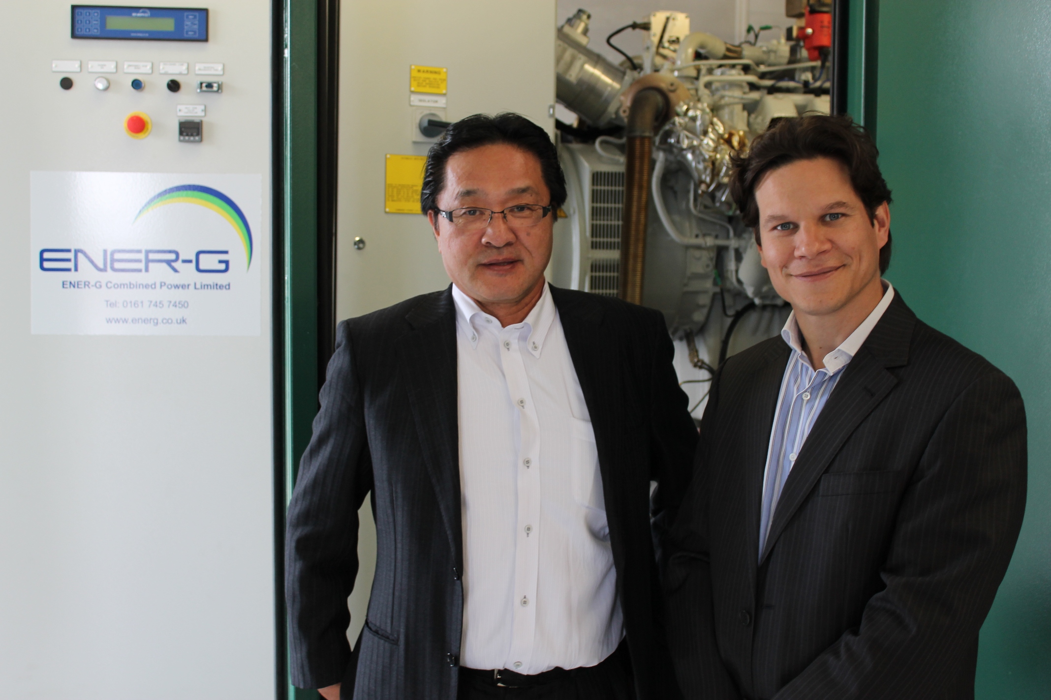 Toru Koyama, Chief Executive of Cornes Biogas  is pictured on left  with Matthieu Chassagne, Head of International Business Development for ENER-G Combined Power