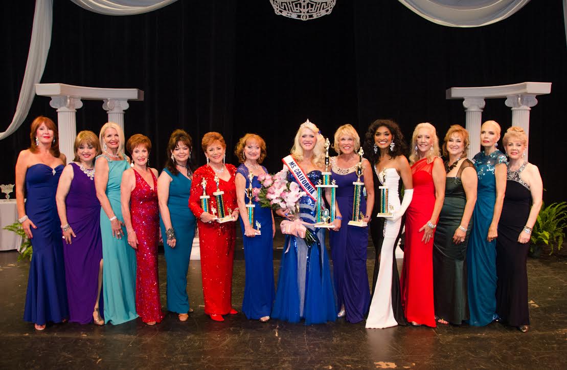 All the contestants from the Ms. Senior California pageant pose with Dr. Gayla Kalp Jackson, Ms. Senior California 2014