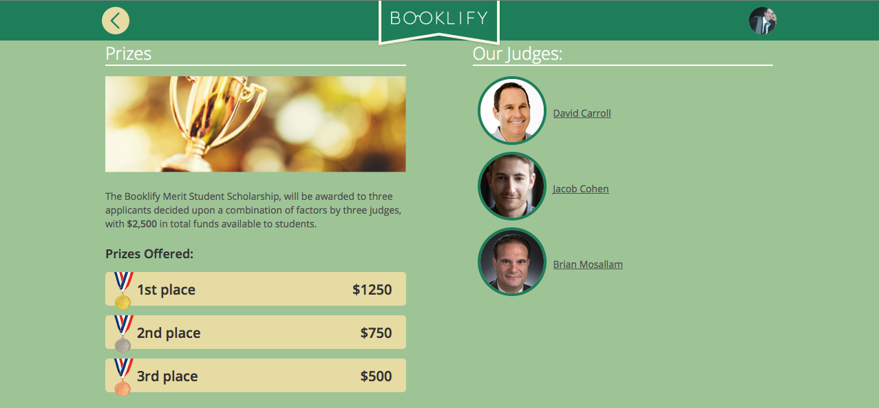 Booklify Merit Student Scholarship Prizes and Judges