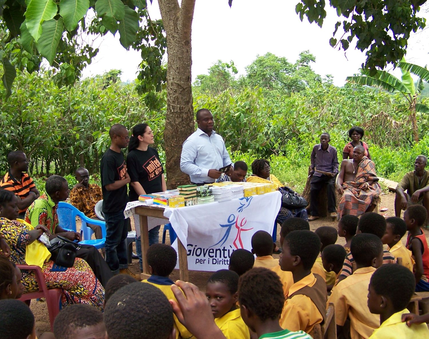 A West African village, where Italian Scientologists are providing human school supplies and education al materials to ensure youth receive an education.