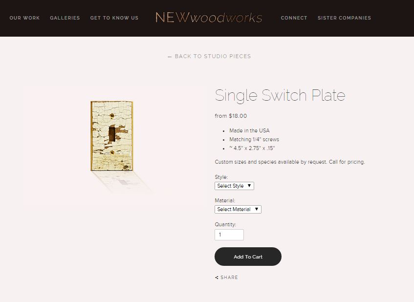 A single switch cover can be purchased in a variety of materials through the NEWwoodworks website.