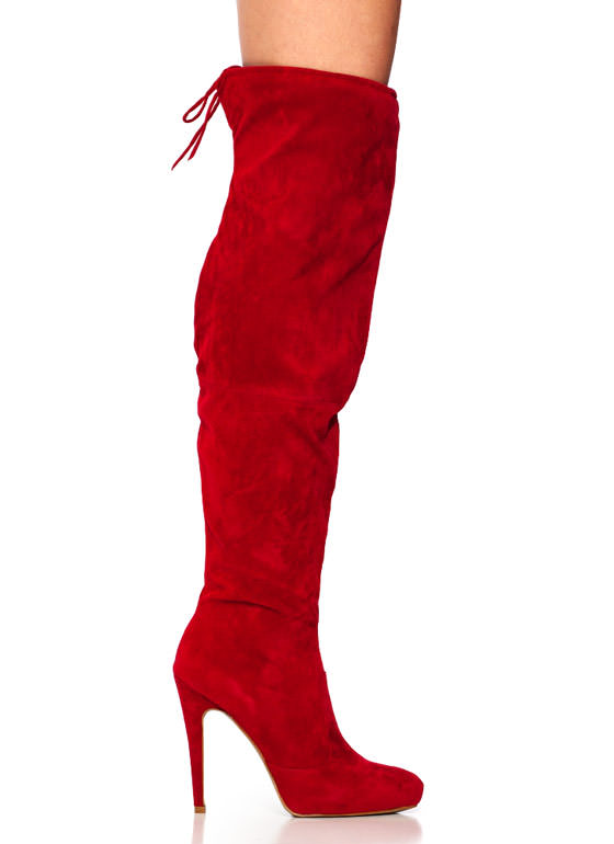 Tie It Up Red Over The Knee Boots