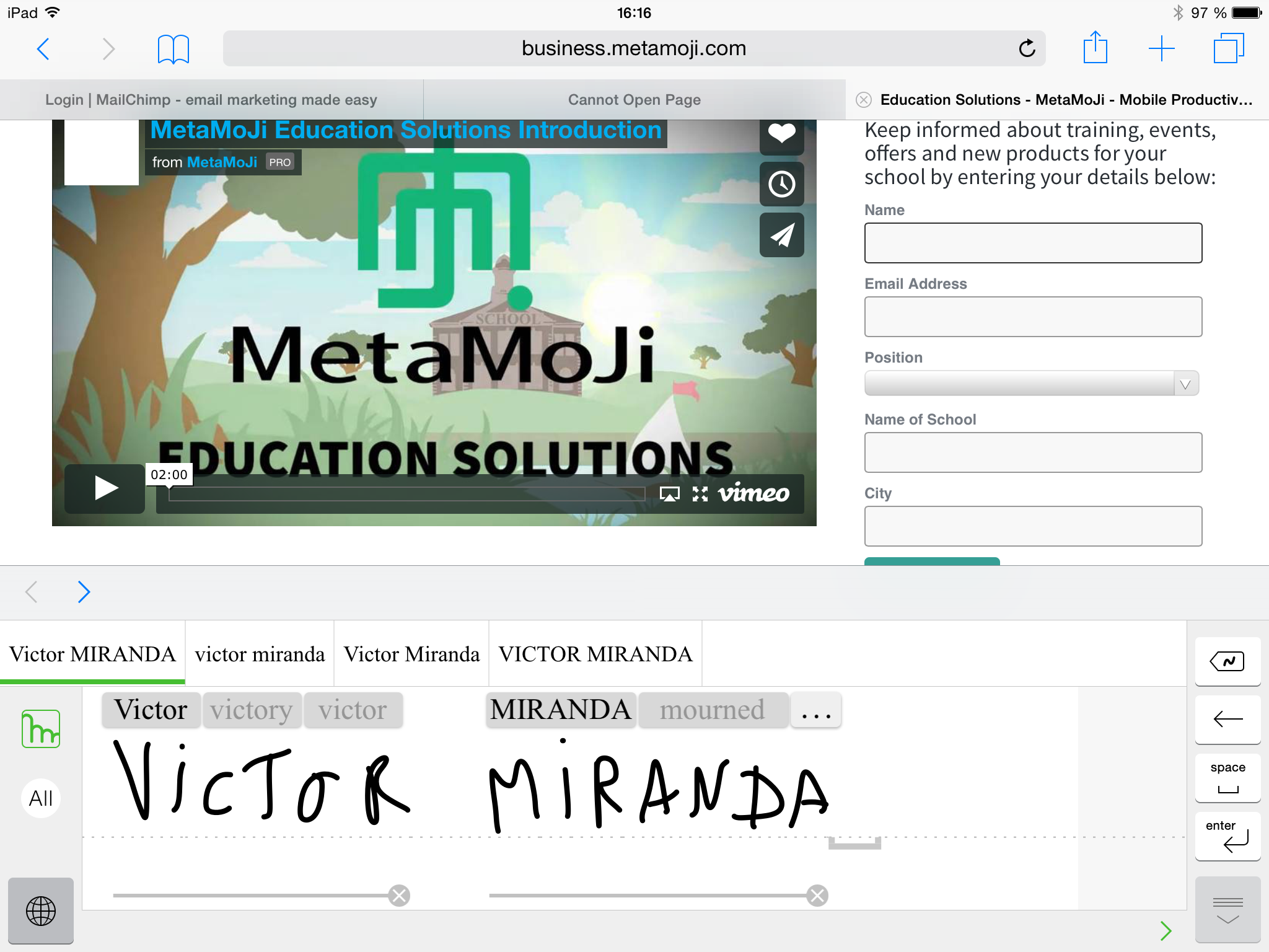 Browse and screen grab websites in MetaMoJi Note