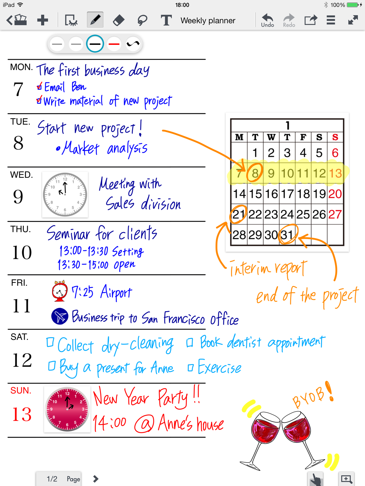 Choose numerous calendar styles in MetaMoJi Note
