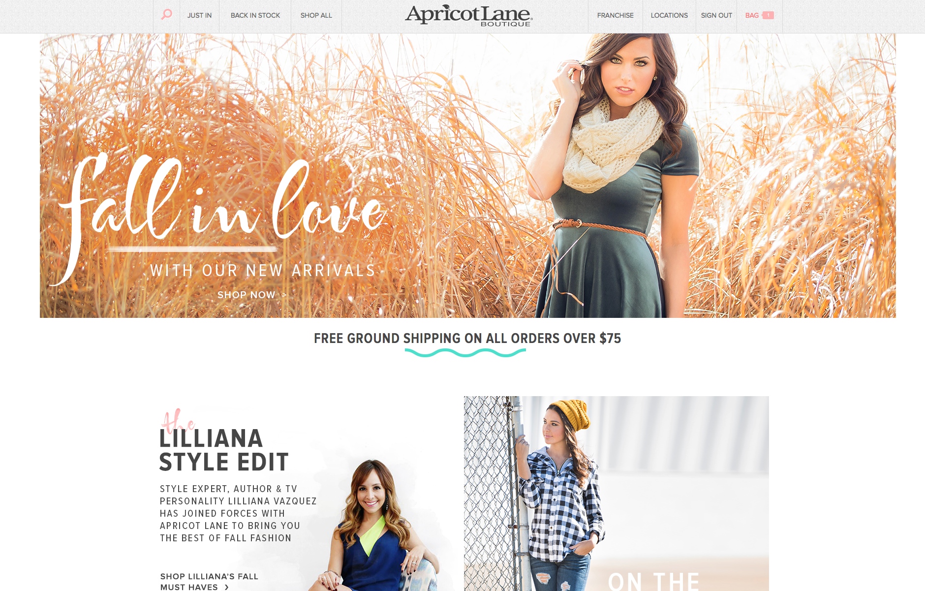 Apricot Lane Boutique Website Home Page