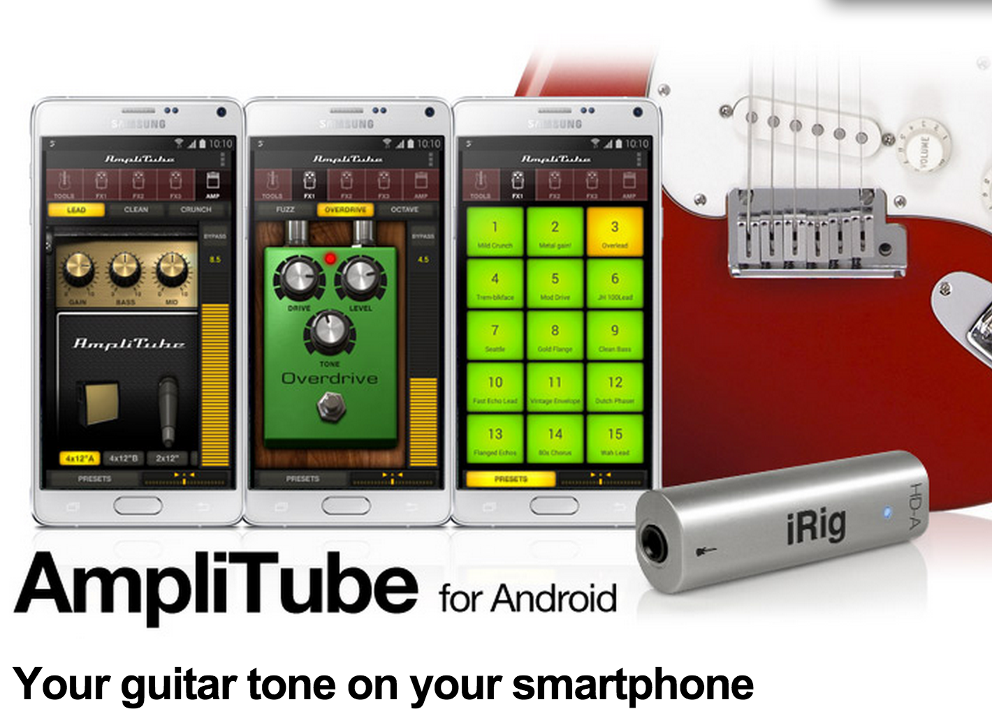 AmpliTube music app and iRig HD-A interface for Android devices