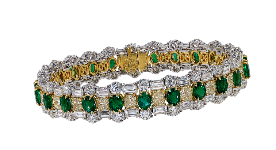 David Mor Diamond and Emerald Bracelet