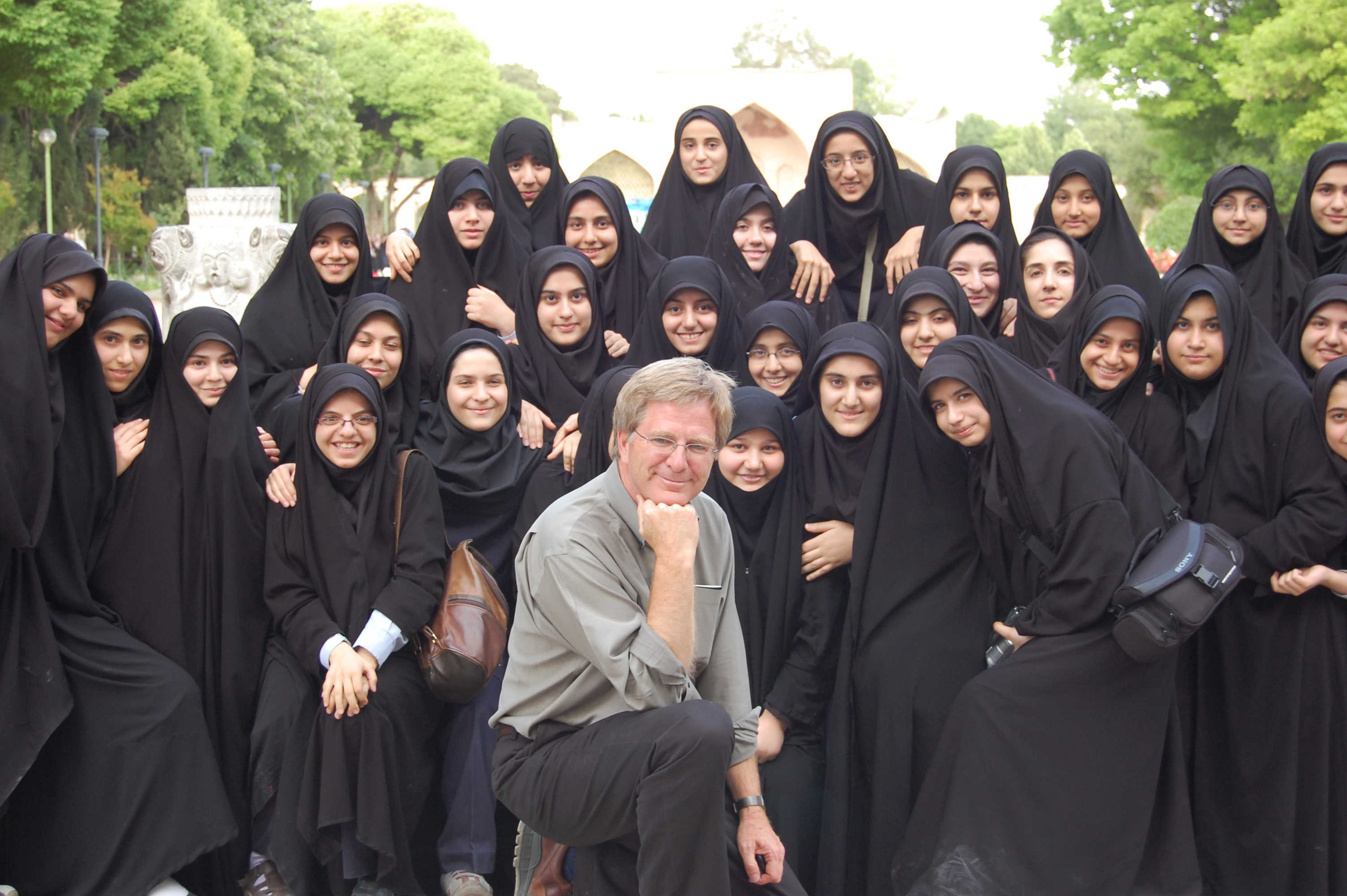 Rick Steves with Schoolgirls in Iran