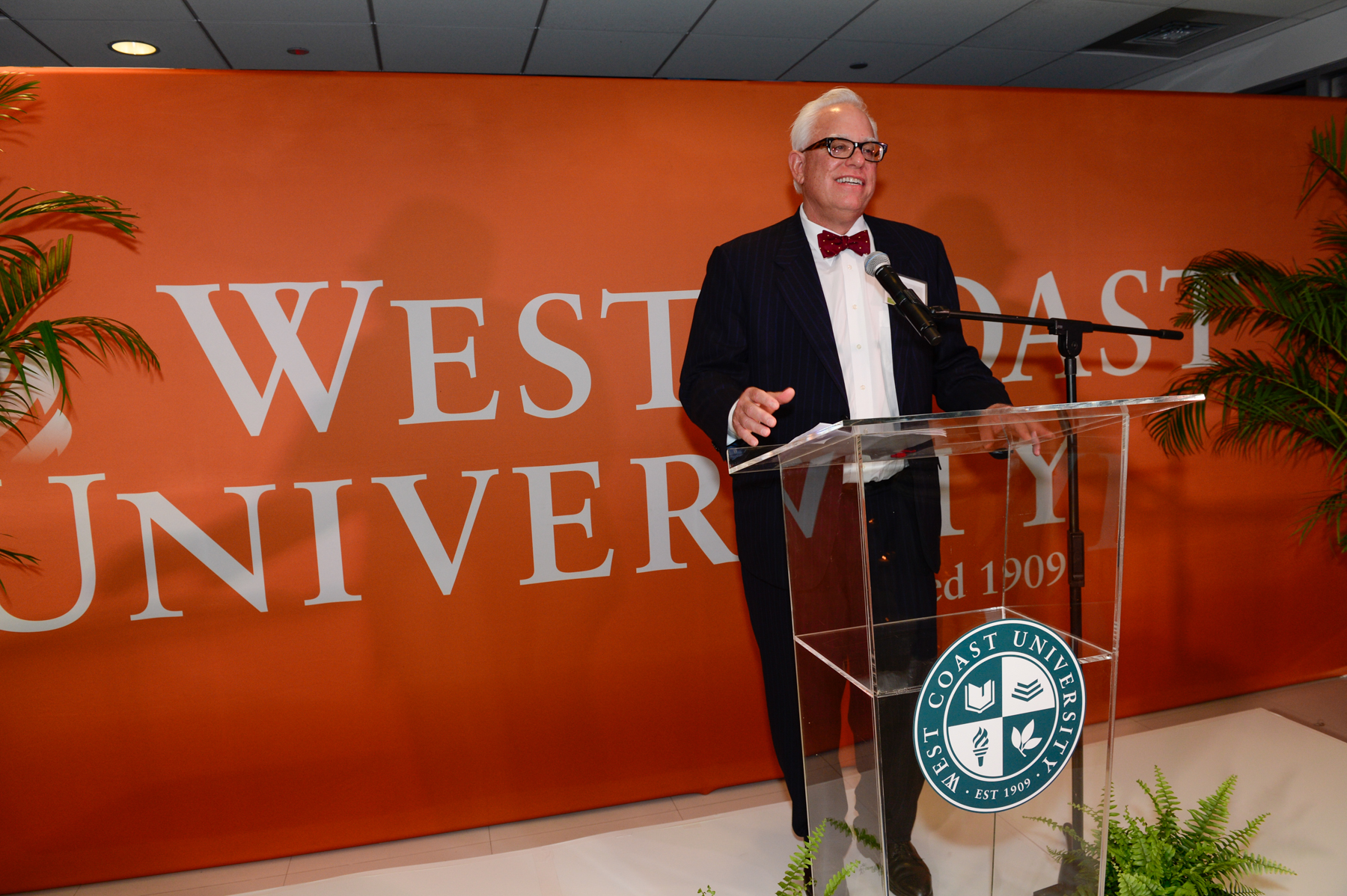 David Pyle, Executive Chairman of the Board of West Coast University, welcomes guests to the WCU Miami Campus