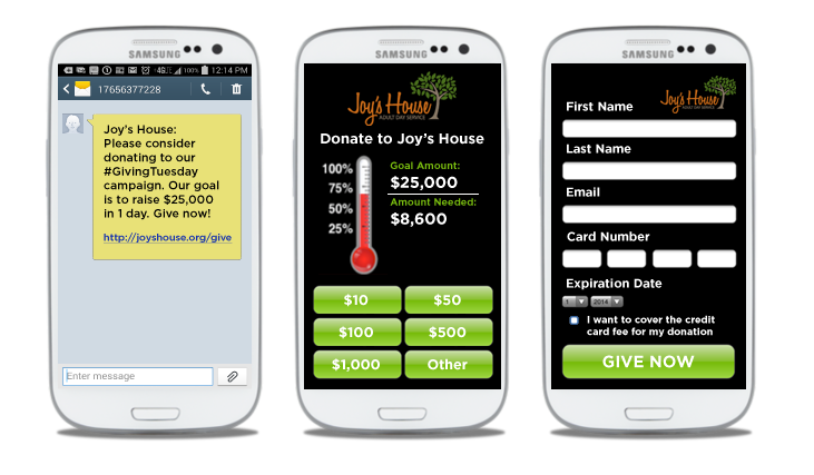 BidPal’s mobile donation platform directs donors to a mobile giving site designed exclusively for the nonprofit's #GivingTuesday or end-of-year campaign.