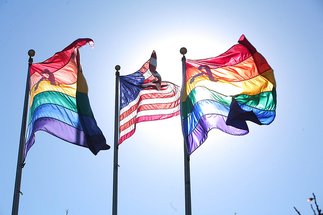 Rainbow Flags flying over Santa Monica Blvd. in West Hollywood