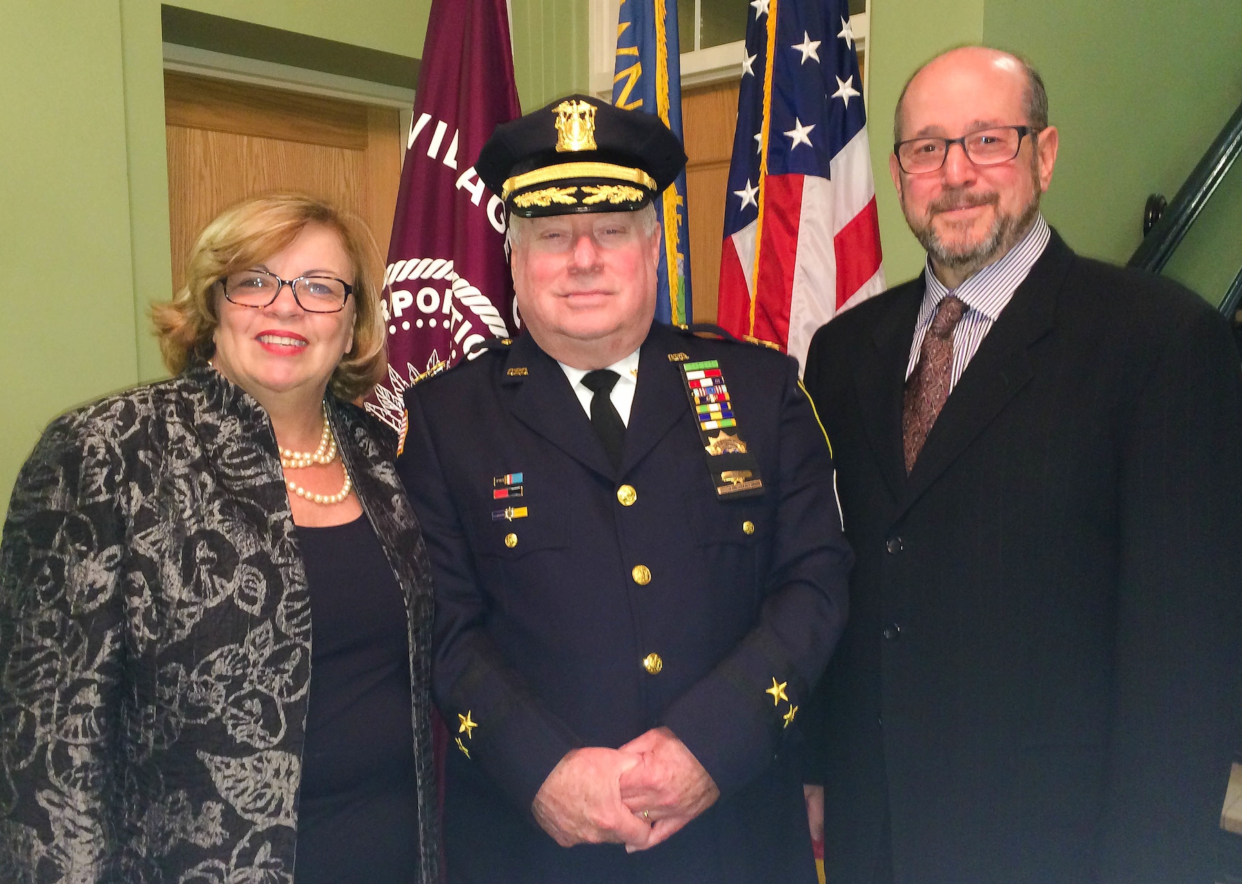 Left to right: Ossining Town Supervisor Sue Donnelly, Village Police Chief Joe Burton, and Village of Ossining Mayor William Hanauer