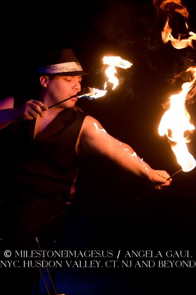 Fire performer Noah from Brooklyn at a Muse showcase