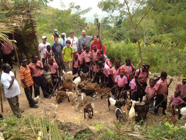 TRTH, kids in Haiti with goats from Colorado