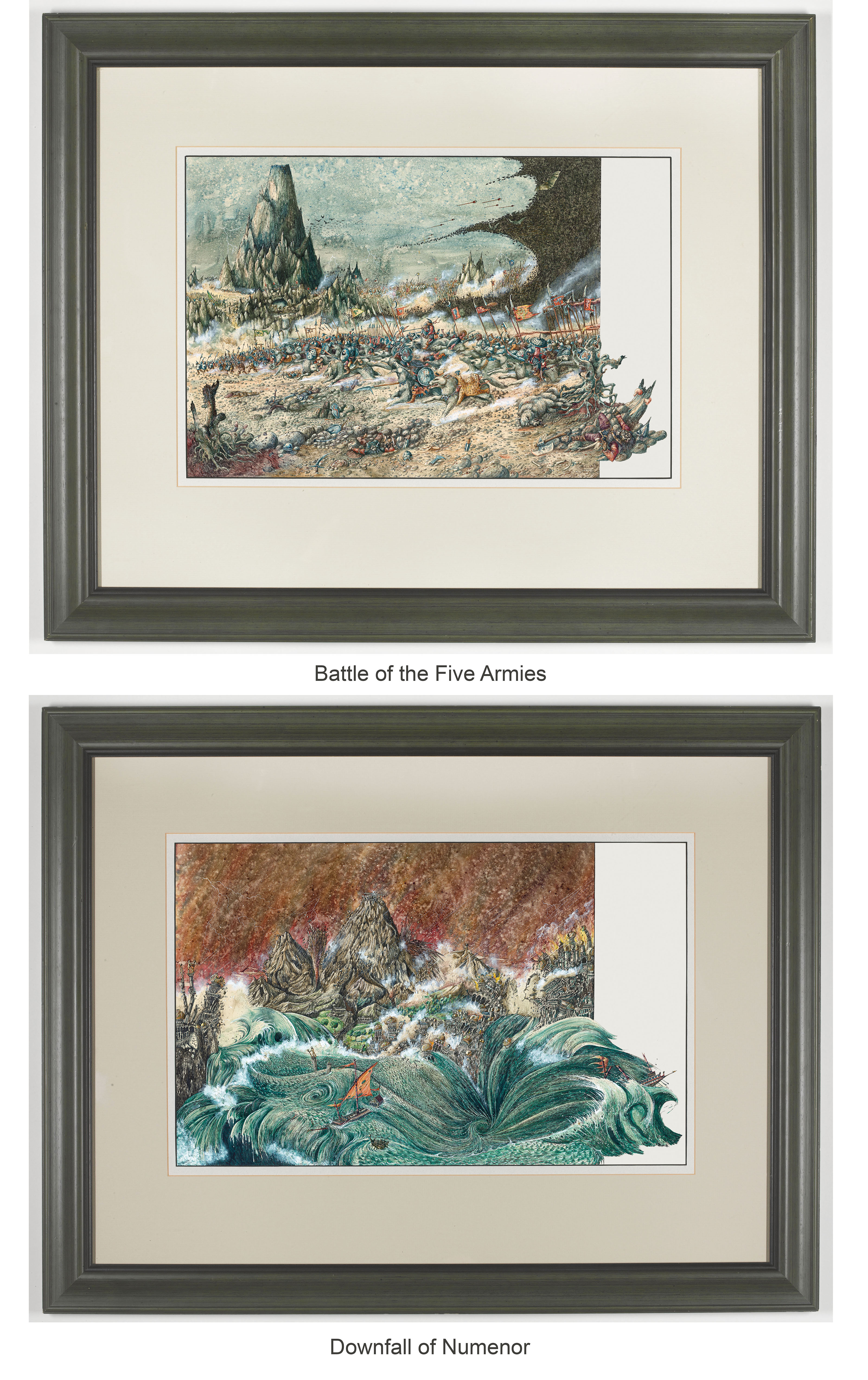 The Original artwork “Battle of Five Armies” & “Downfall of Númenor” ready for auction by John Blanche