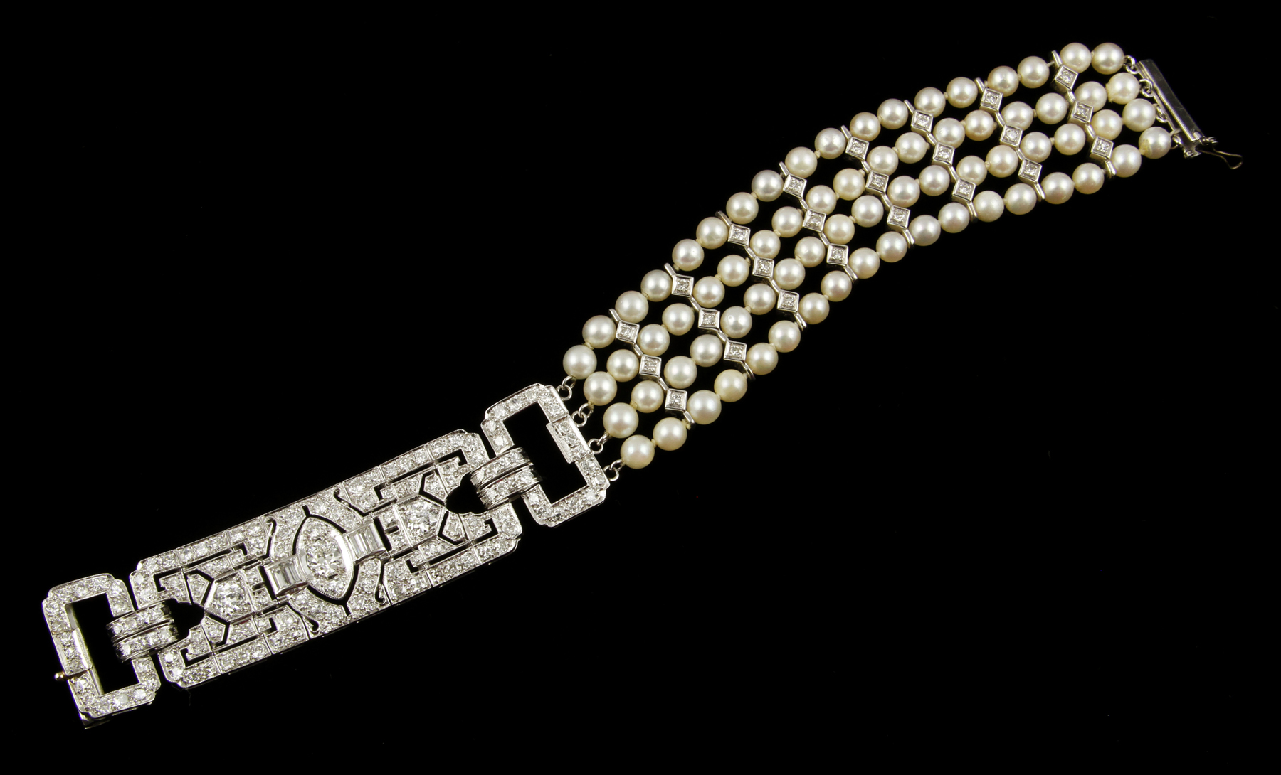 Exceptional Deco Diamond and Pearl Bracelet