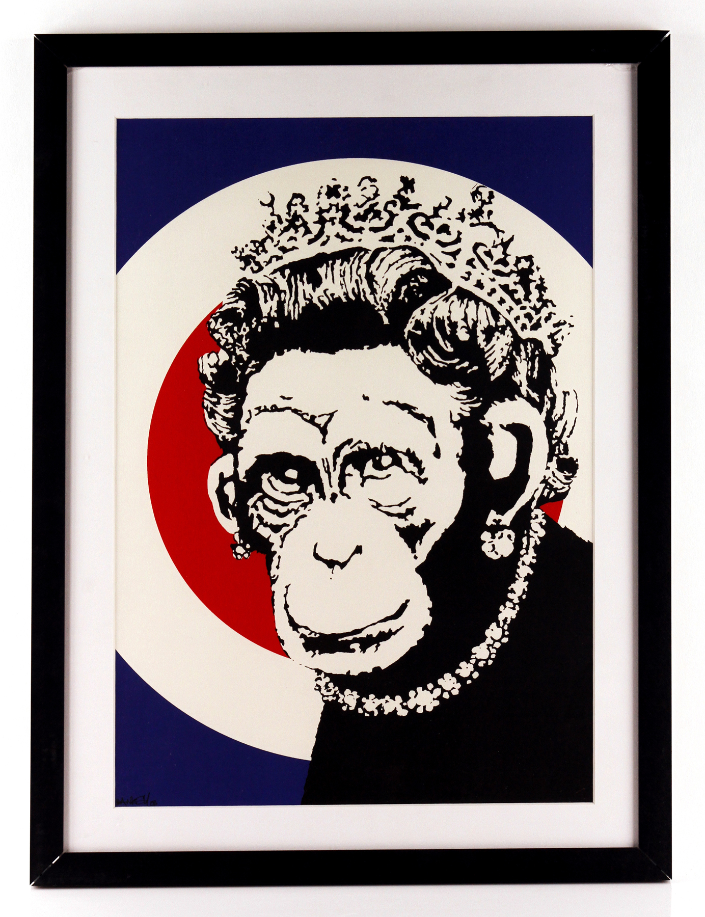 Banksy, "Queen Chimp", screenprint, signed and dated lower left "Banksy 2003"