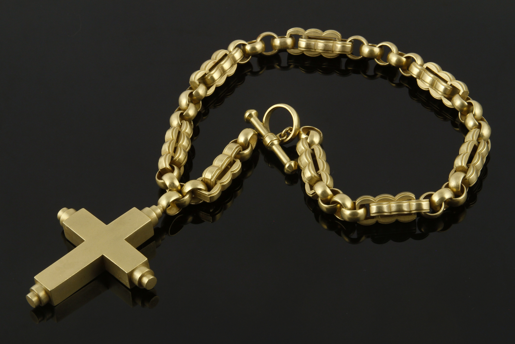 Barry Kieselstein-Cord 18K gold necklace with cross pendant, matte finish, dated 1988, approx. 248 grams TW