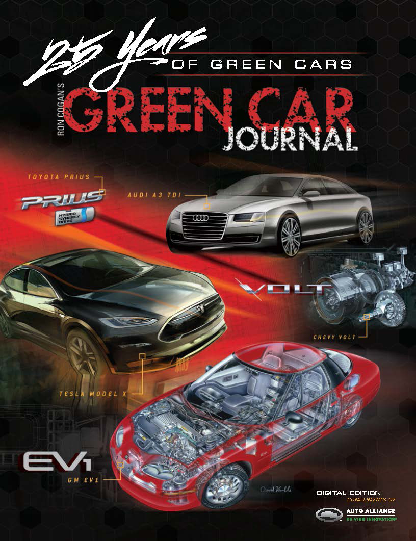 Complimentary access to Green Car Journal's ‘25 Years of Green Cars' digital edition courtesy of the Auto Alliance at ISSUU.com.