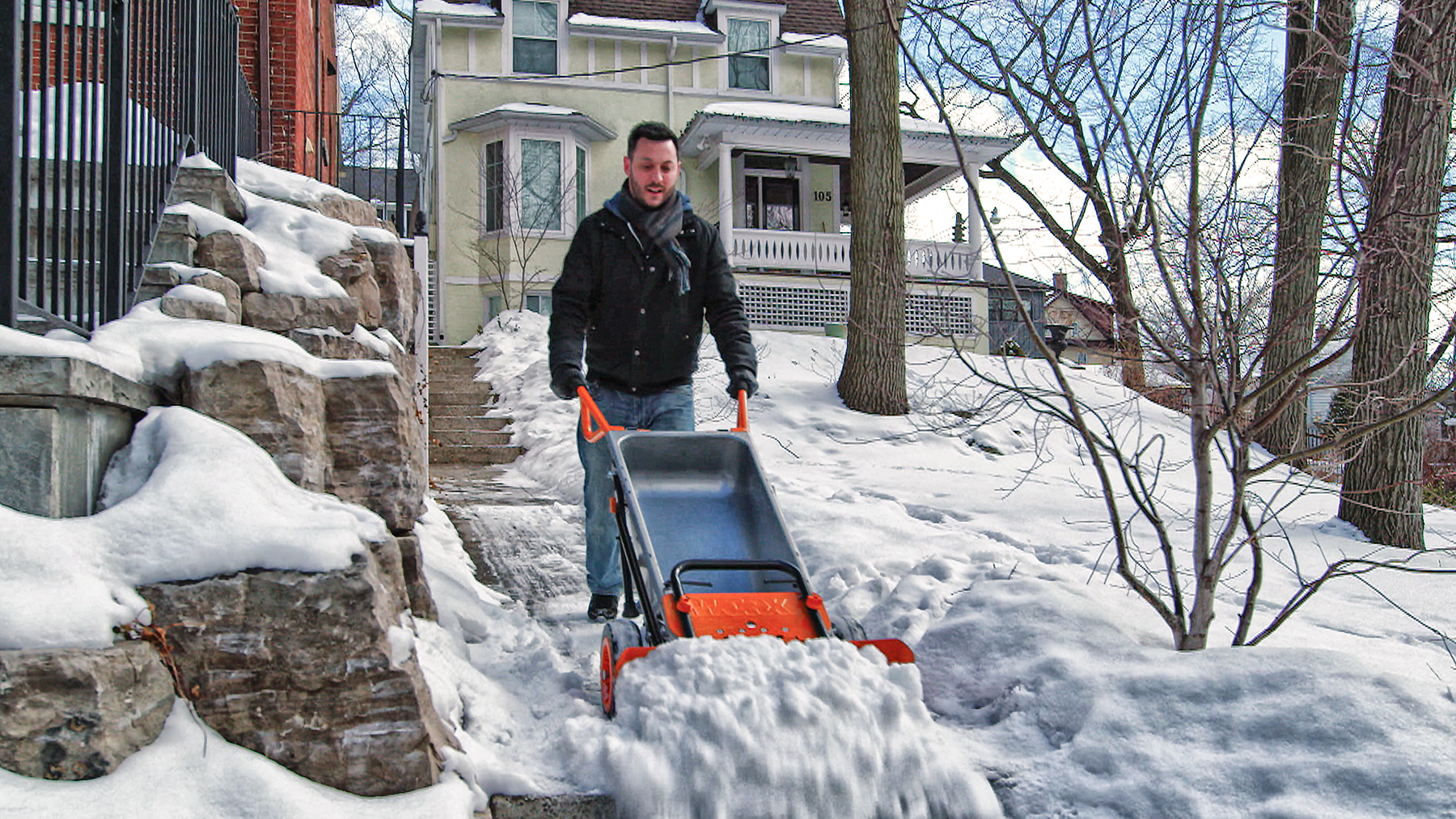 AeroCart's Snow Plow attachment helps move snow off sidewalks and drives