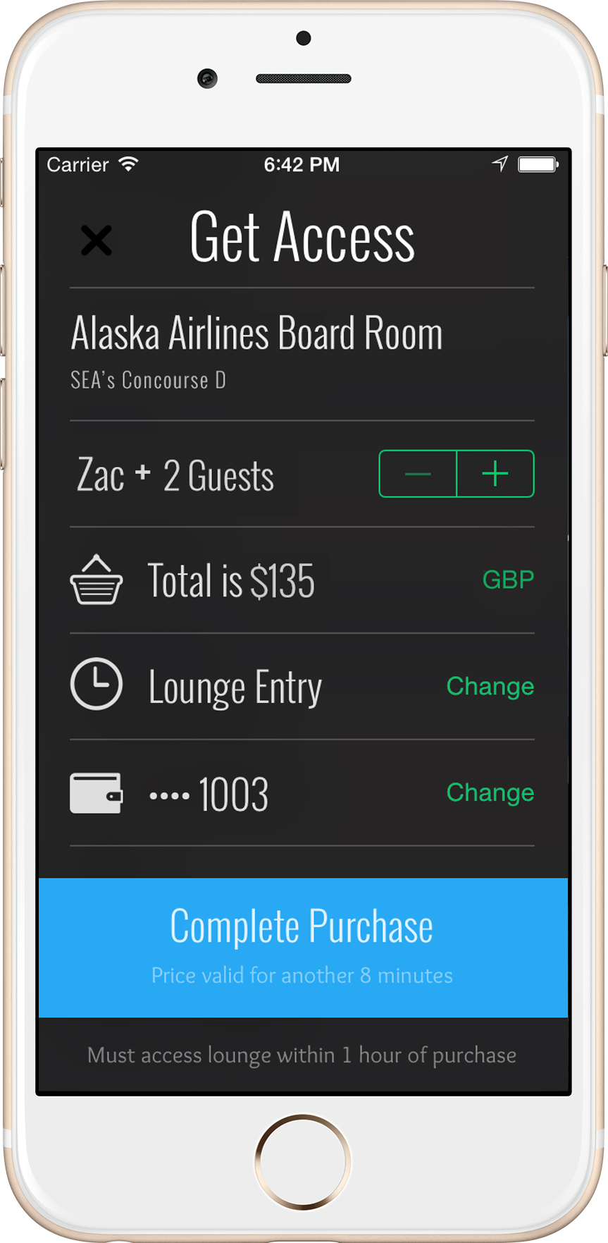 Alaska Airlines Board Room Checkout Page