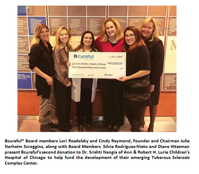 Bcureful Donates Second Check to Lurie Children's Hospital of Chicago for TSC Center.