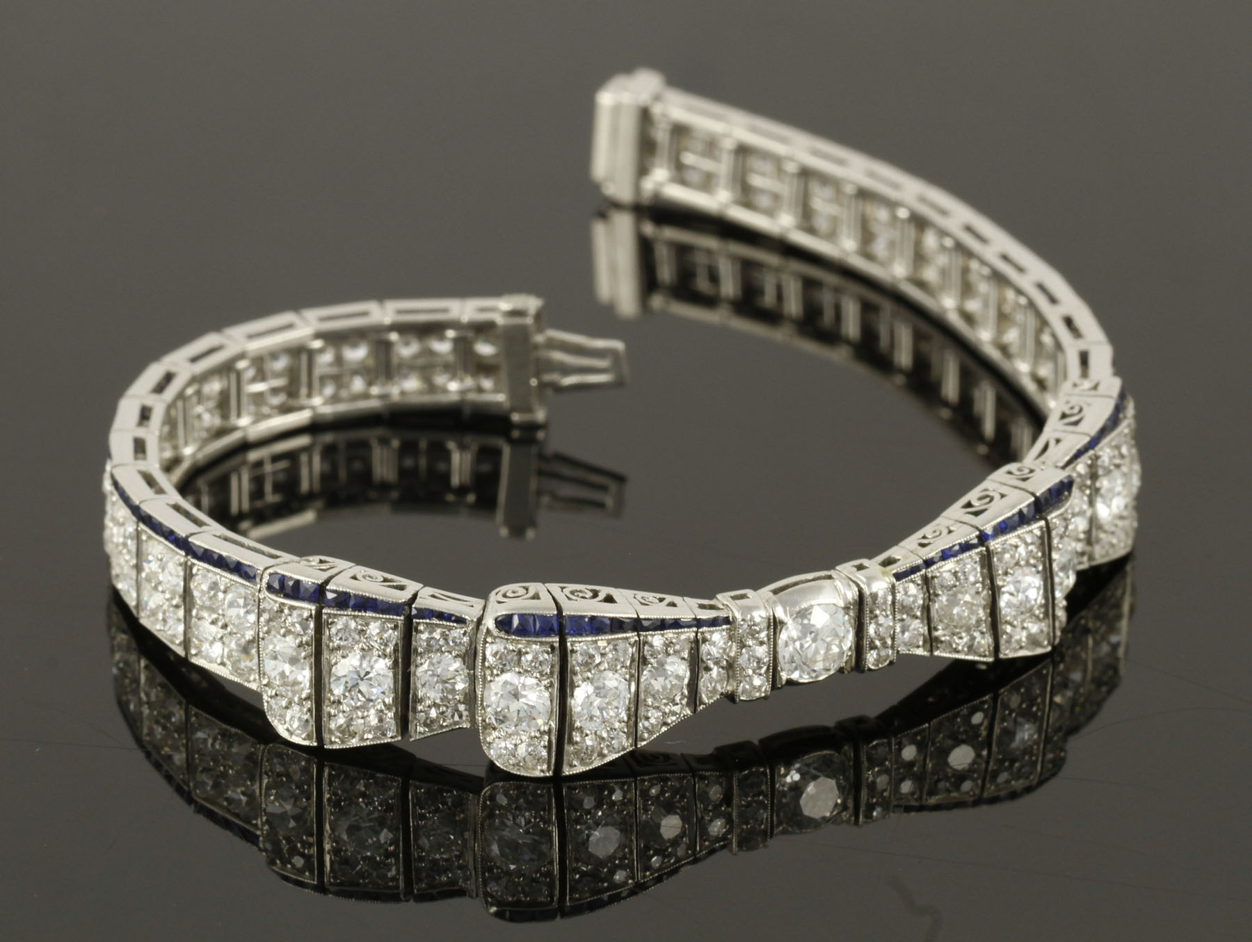 Lady's Platinum, Diamond, Sapphire Bow Bracelet