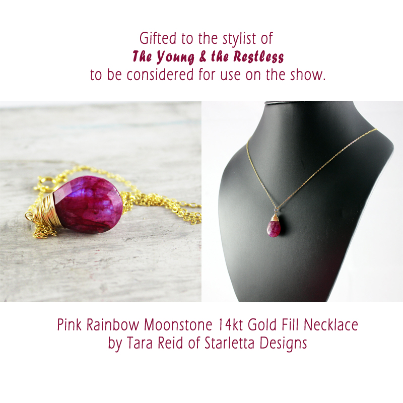 Pink Rainbow Moonstone Necklace by Starletta Designs as seen on The Young & the Restless