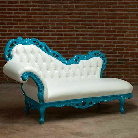 Chaise Lounge 4656-A in White and Shiny Blue from PolArt