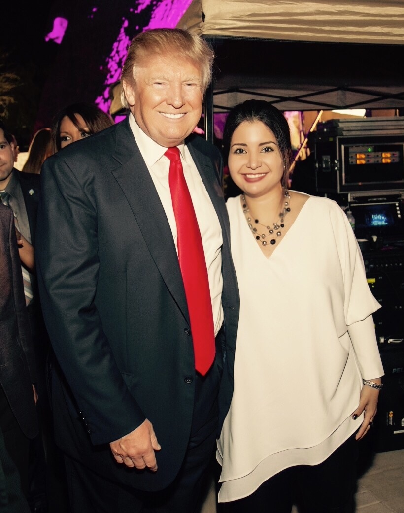 1/9/2015, Doral, Florida: Donald Trump, Chairman and President, The Trump Organization, with Karina Gamez, CEO and Chief Creative Officer, Karigam Enterprises LLC, Karigam Fashion; and General Manager