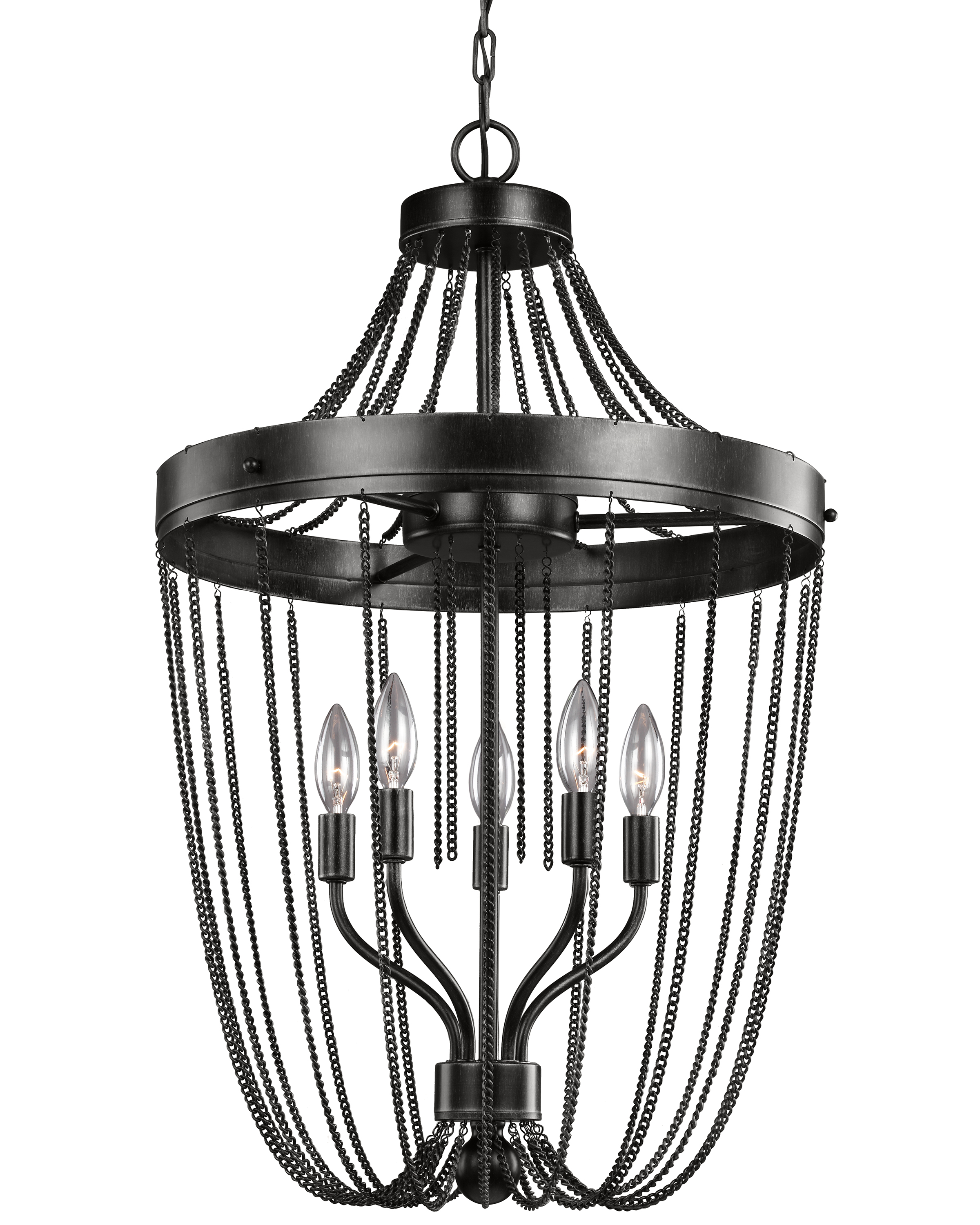 The urban chic Kelvyn Park five-light pendant by Sea Gull Lighting has a classic  Empire style silhouette