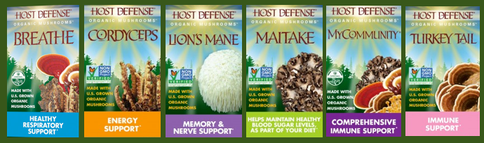 Host Defense Supplements include Breathe, Cordyceps, Lion’s Mane, Maitake, MyCommunity, and Turkey Tail