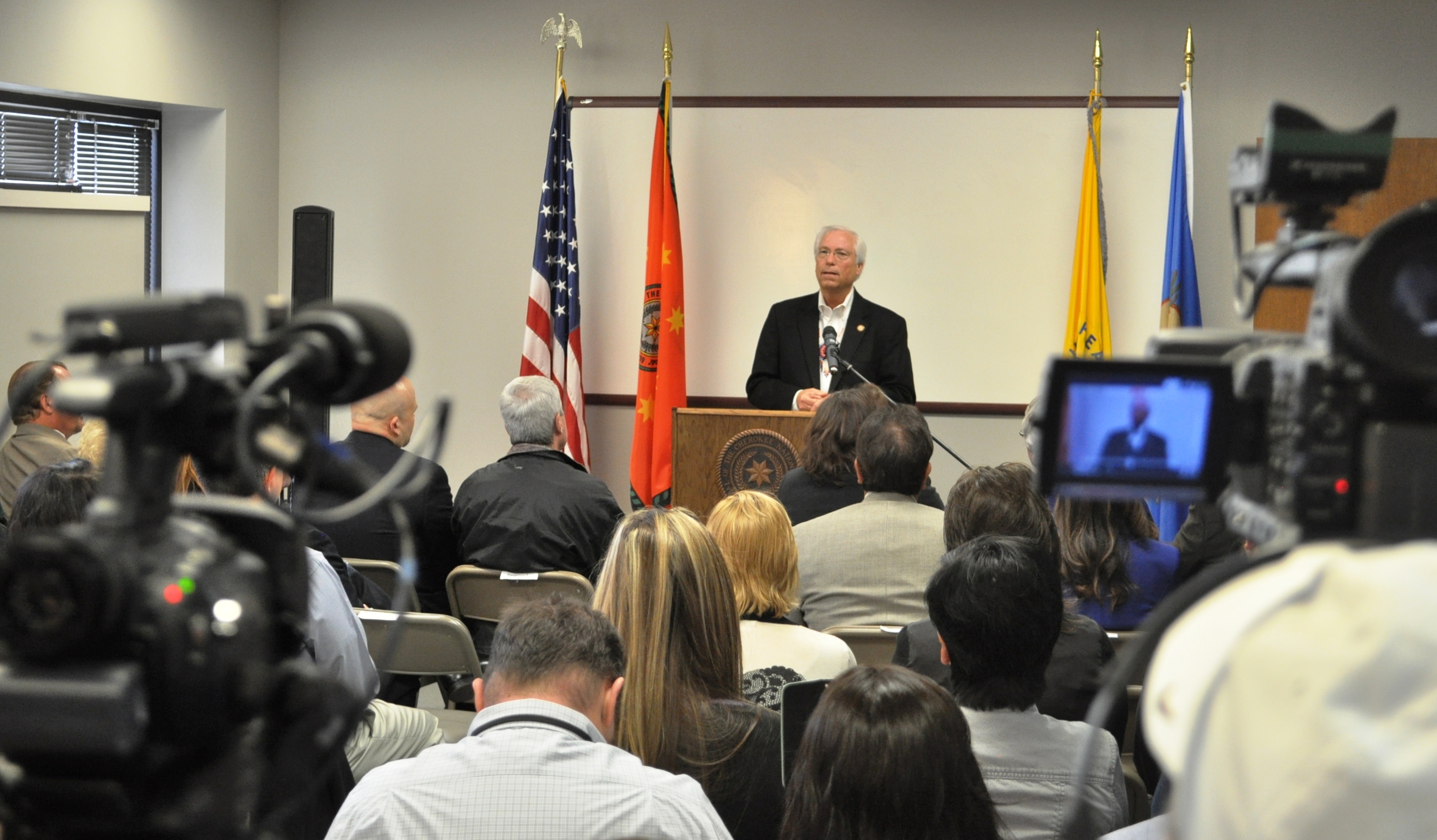Cherokee Nation Principal Chief Bill John Baker announces the joint venture with Indian Health Service, which will allow the tribe to begin construction on a second facility at the W.W. Hastings Hospital medical campus.