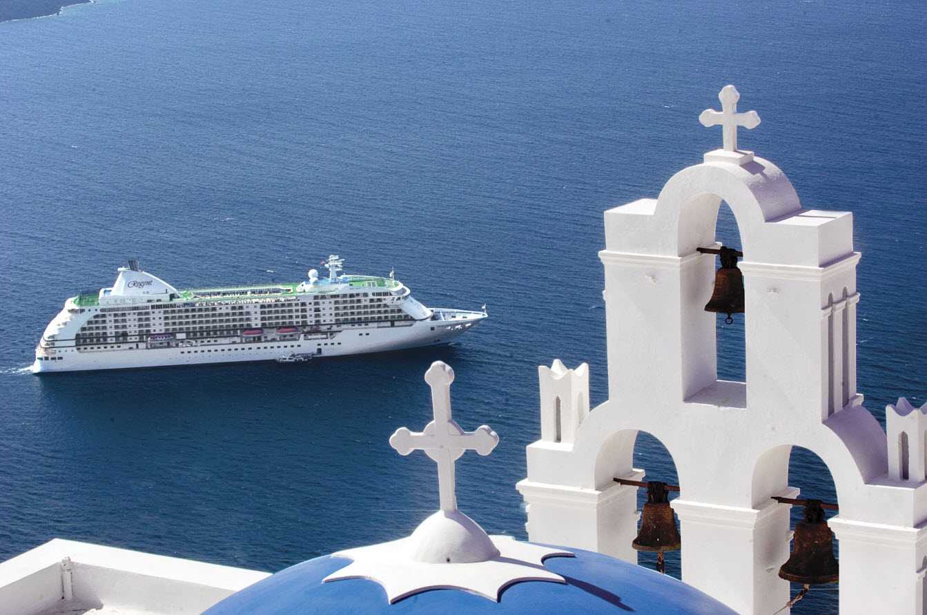 Regent Seven Seas Cruise Ship in Santorini Greece
