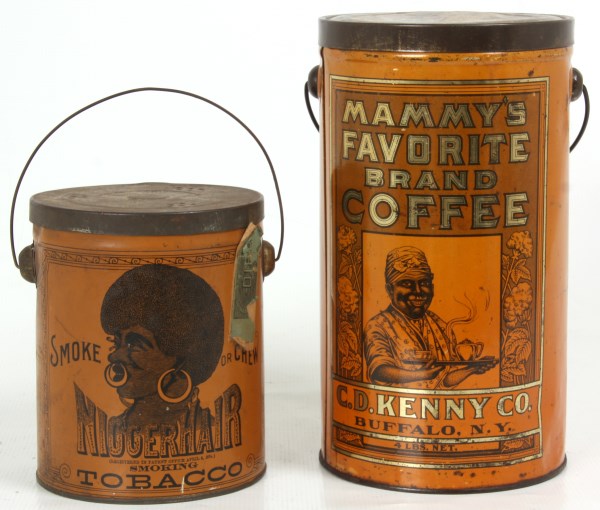 LOT 1- 2 Black American Coffee & Tobacco Tins. 6.5 in. high & 10.75 in. high.