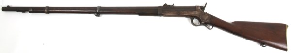 LOT 80 - Rare Sharps & Hankins model 1861 Navy Rifle. 32.5 in. long round barrel, nice clean rifled bore, .52 caliber rimfire with fixed firing pin, breech loading lever action with sliding breech, 3