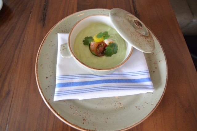 Chilled Hass Avocado Soup with Grilled Spiny Lobster Ceviche at the Inn at Rancho Santa Fe