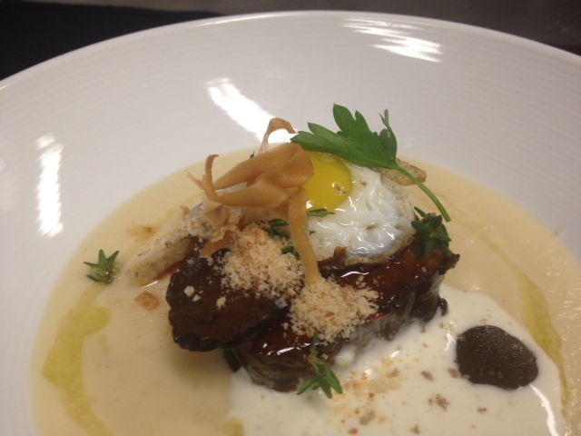 Celeriac soup & braised short ribs at the Barking Frog at the Willows Lodge in Woodinville, Washington