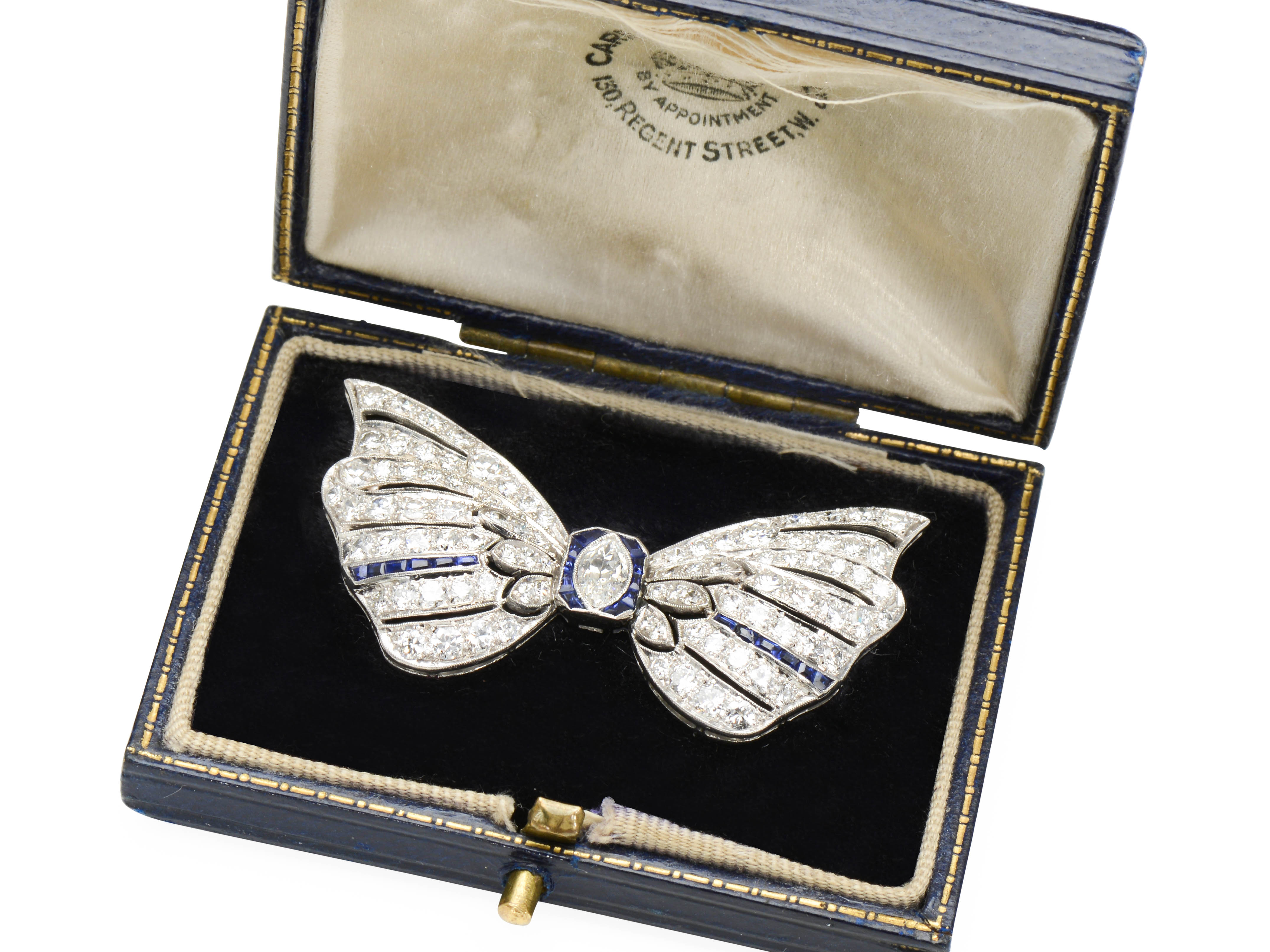 Exceptional Diamond Sapphire Bow Brooch Circa 1930