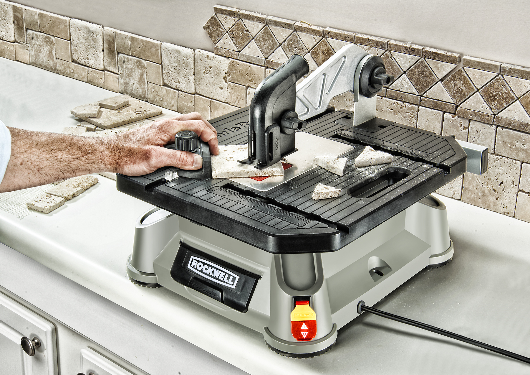 Rockwell BladeRunner X2 quickly cuts ceramic tile.