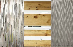 Each floor of the space displays a variation on a sustainable design theme – with recycled materials including reclaimed wood, shredded magazine panels and composite metal inlays.