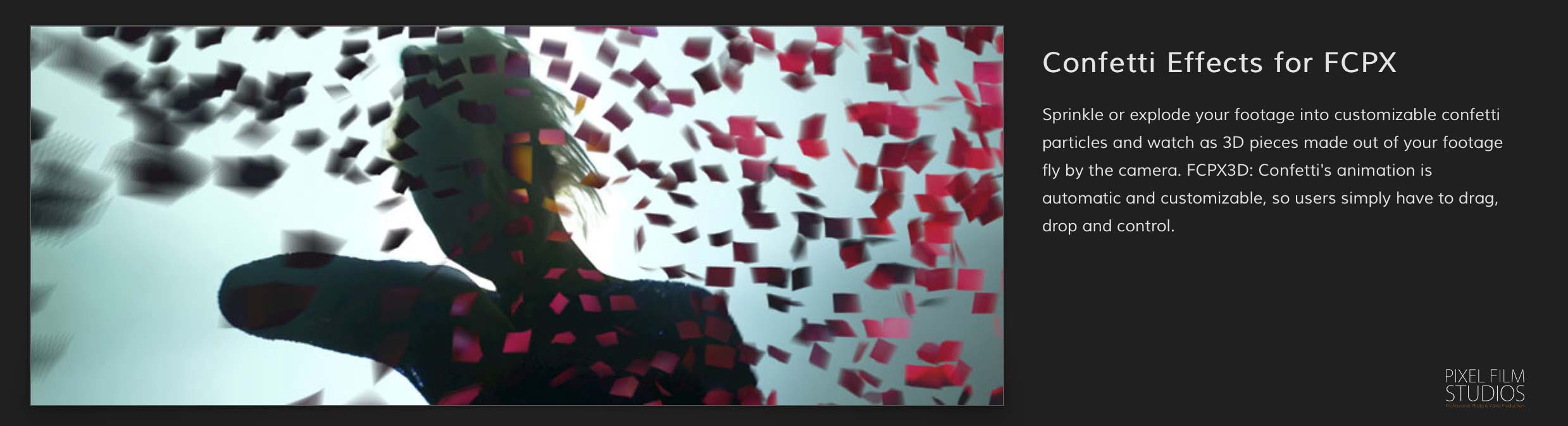 FCPX3D Confetti Transition effect for Final Cut Pro X from Pixel Film Studios