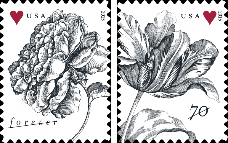 United States Vintage Rose and Vintage Tulip stamps.