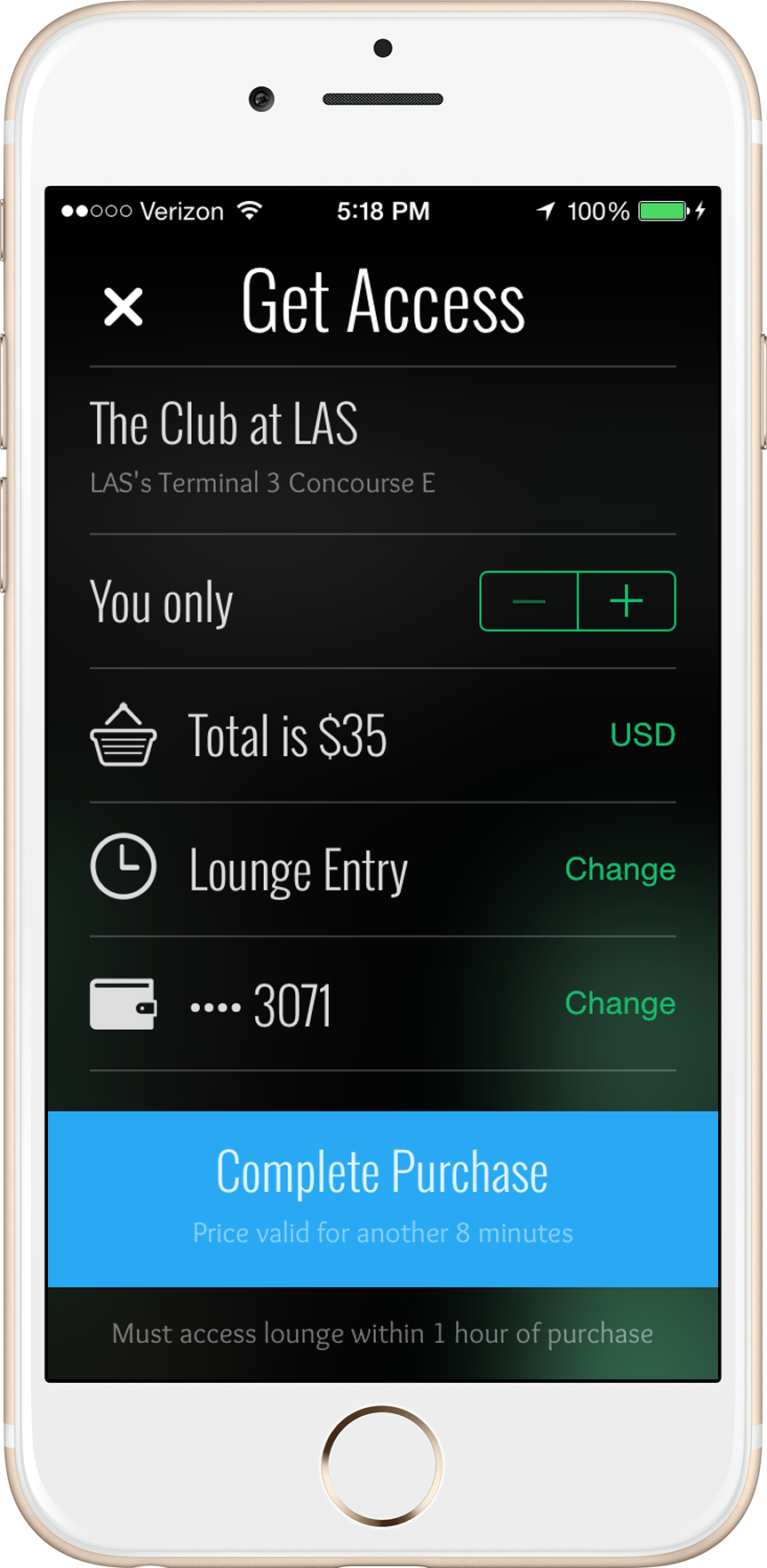 The Club checkout process in LoungeBuddy