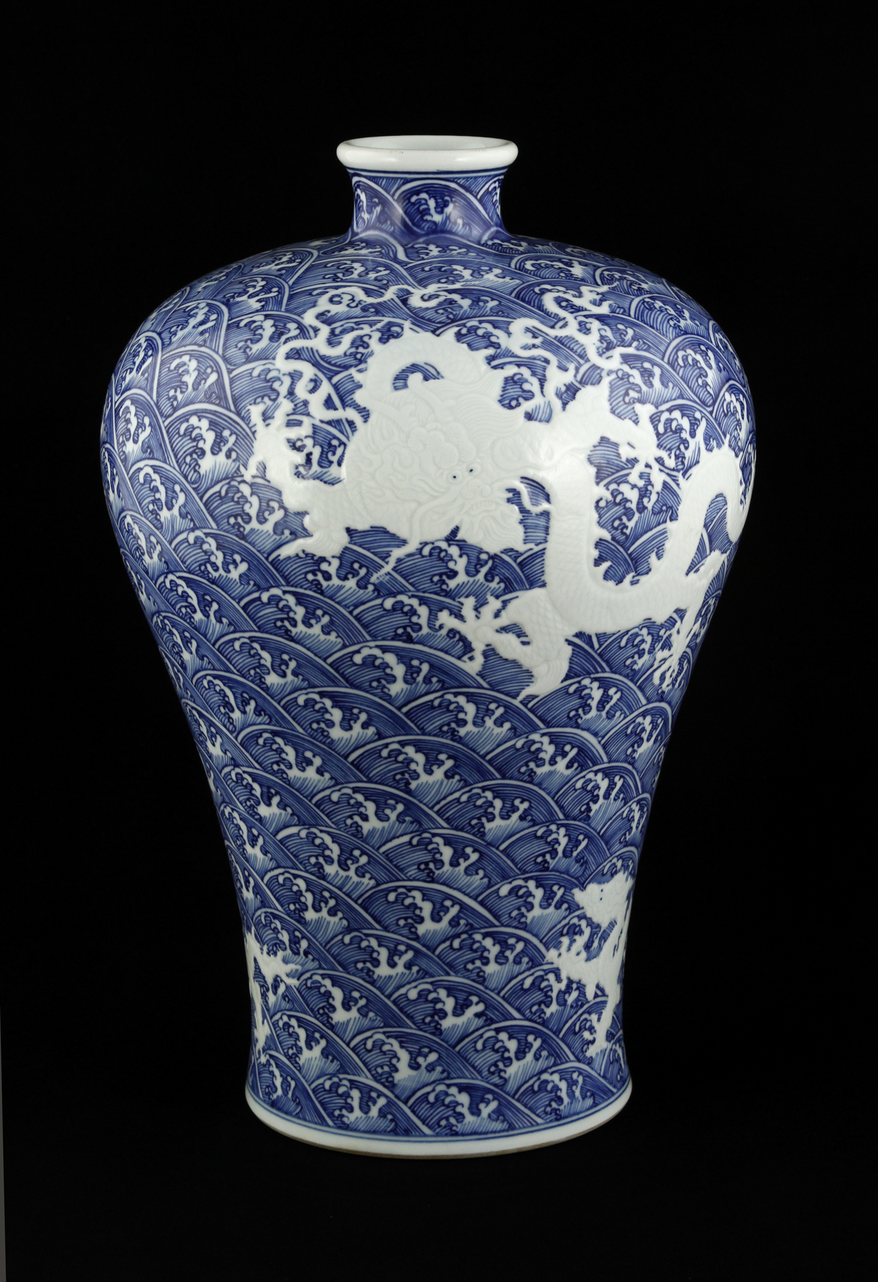 Chinese blue glazed Mei vase Qing Qianlong period, Qianlong mark, 9 3/4" h.